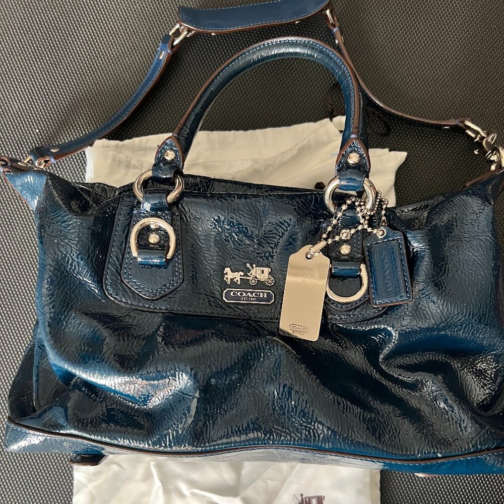Coach Patent Leather Navy Blue Satchel